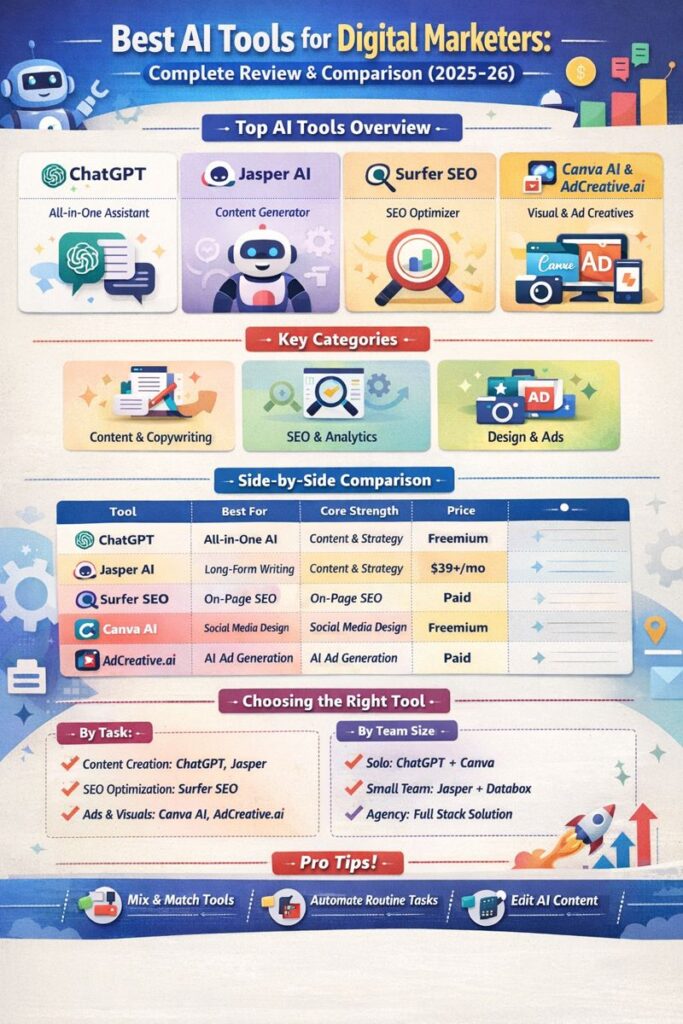 AI tools for digital marketers - best tools for content creation, SEO optimization, and design 2025